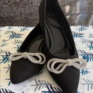 Jones New York Black Flats with Rhinestone Bow